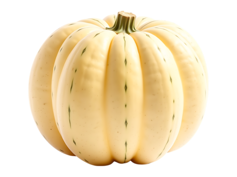 Pale Yellow Pumpkin with Green Stripes on Transparent Background