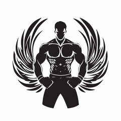 Fototapeta premium Kickboxing Player Silhouette. Fight player logo design boxing template Vector Image.