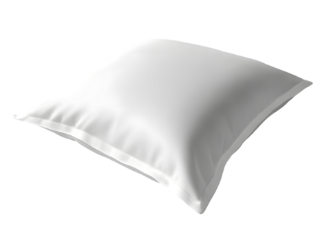 A pristine white square pillow, softly angled, showcases a smooth, seamless texture and clean lines