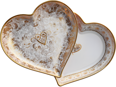Elegant Overlapping Heart Shaped Plates Gold Ornate Pattern Transparent PNG
