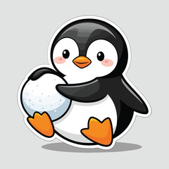 Penguin enjoying snow ice cream and ice skating
