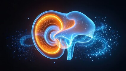 Glowing Ear Anatomy with Particle Effects on Dark Background