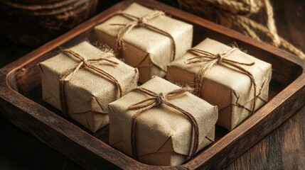 Neatly tied boxes in tray ready to be submitted at post window