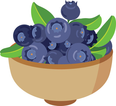 blueberries in bowl, green leaves, fruit clip art preview