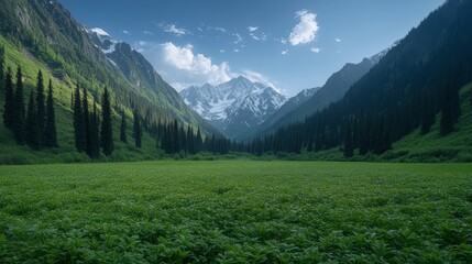 Fototapeta premium A large, unobstructed field with a distant mountain range