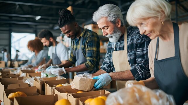Volunteers working in food distribution warehouse