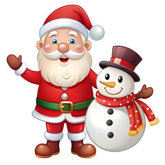 Obraz premium Santa Claus and Snowman Festive Christmas Illustration isolated on transparent background