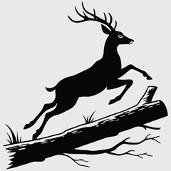A deer jumping over a log image silhouette design vector art and illustration
