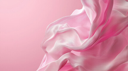 Fototapeta premium Realistic 4K abstract visuals show flowing pink fabric elegantly draped against a soft background, creating a stunning 3D side angle presentation.