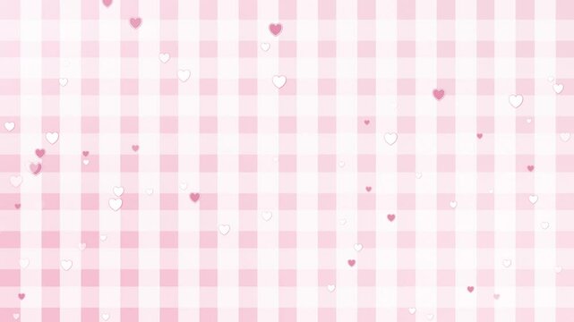 Aesthetics Cute Pastel Pink And White Checker Wallpaper With Little Heart Decoration Video Motion Background