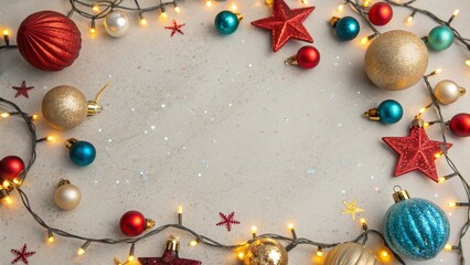 New Year celebration flat lay with christmas gift and gold decorations copy space