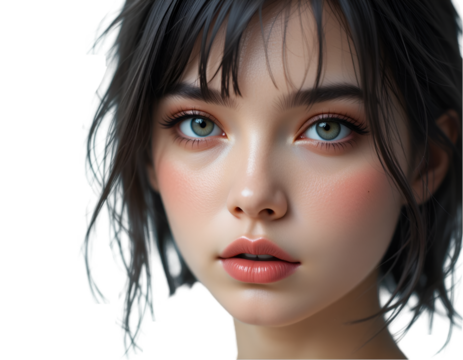 Portrait of a Young Woman with Bob Haircut Close Up