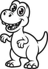 Smiling cartoon dinosaur illustration in black and white perfect for educational designs