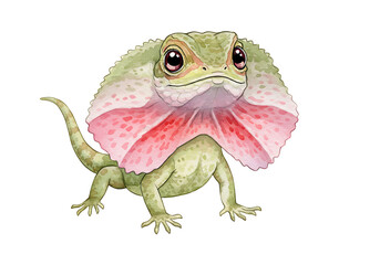 Obraz premium Cute Frilled Lizard Watercolor Illustration isolated on white background.