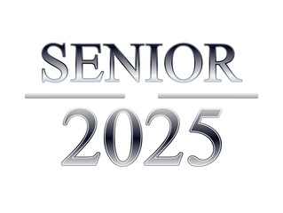 Senior 2025 graduation typography design in monochrome is on transparent background
