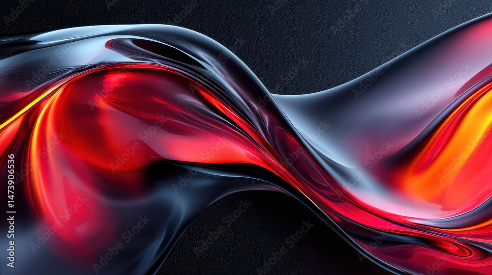 Poster abstract 4k background displays fluid red and black form in a 3d realistic side angle design, creati