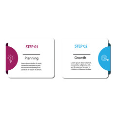 2 step infographic template with 2 square line connected suitable for business information and presentation