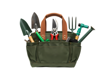 Gardening Tool Bag Essential Tools for Your Garden isolated on white background