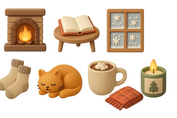 Cozy winter 3d icons set – warmth, comfort, seasonal elements for design
