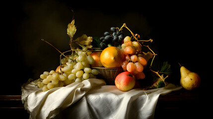 Assorted fruits display ripeness indoors dark moody setup
