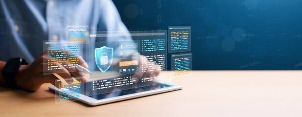 cyber security concept, Login, User, identification information security and encryption, secure...
