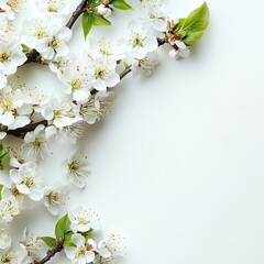 Delicate blossoms and branches on a white background
