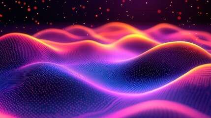 Fototapeta premium Abstract digital landscape with vibrant waves of light and color