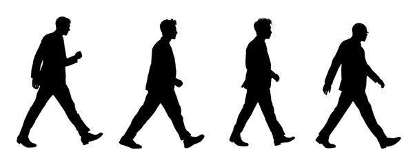 set of silhouettes of a walking man wearing a suit – vector illustration