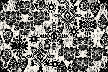 Ikat paisley embroidery on the fabric in Indonesia, India and Asian countries.geometric ethnic oriental seamless pattern.Aztec style. illustration. design for texture, fabric,clothing,wrapping,carpet.