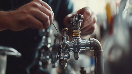 Bartender Adjusting Beer Tap in a Bar