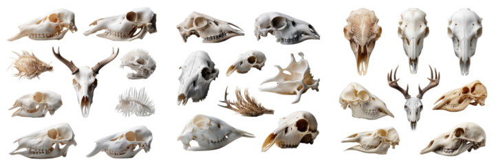 Discover animal skull anatomy at our natural history museum exhibit on transparent background