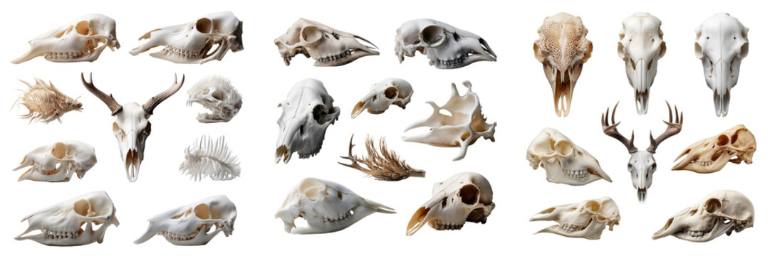 Discover animal skull anatomy at our natural history museum exhibit on transparent background