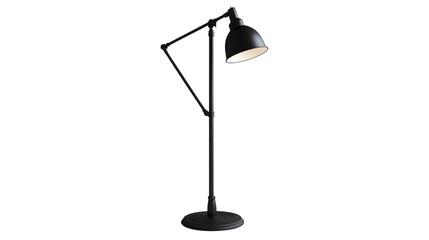 Black and white floor lamp with old metal design for office or studio lighting, isolated on transparent background. PNG