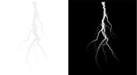 Realistic Lightning Vector  — Electric Thunderbolts, Storm Flashes, and Glowing Energy Effects for Weather, Power, and Night Sky Illustration