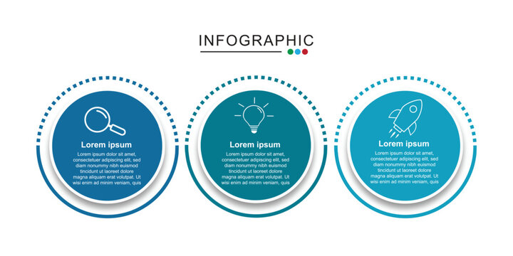 3 Steps Infographics Design Template - Graph, Pie chart, workflow layout, squire diagram, brochure, report, presentation, web design Editable Vector	