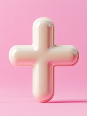 Fototapeta premium Cream-colored plus sign on a pink background.