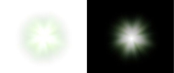 Glowing Starburst Light Effect — Bright Flare, Flash, and Magic Beam with Green Lens Glow and Spotlight Explosion Elements © Ольга Боярина