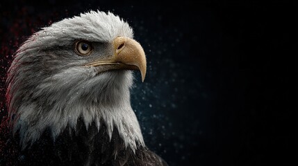 Obraz premium Majestic Bald Eagle Portrait: A captivating portrait of a bald eagle's sharp gaze and powerful beak against a backdrop of swirling colors, evoking a sense of strength and freedom.