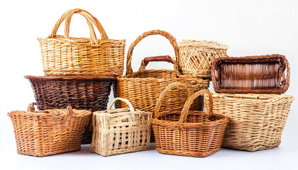Obraz premium Many different wicker baskets on white background