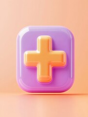 Obraz premium 3D rendered plus symbol on a pastel lavender rectangle.