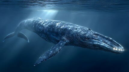 Naklejka premium An aquatic mammal swims underwater.