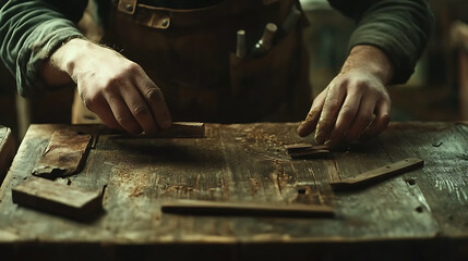 Carpenter Working with Wood on a Workbench
