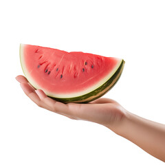 woman holding a slice of watermelon