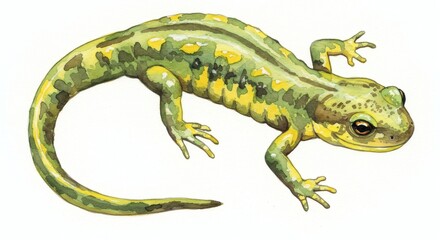 Fototapeta premium Watercolor salamander vibrant mottled amphibian portrait