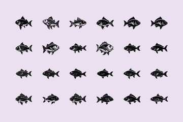 snapper fish design, labeled linocut vector silhouette illustration.