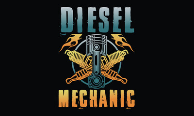Obraz premium Diesel Mechanic - Diesel Mechanic T-shirt Design, Close-up of mechanic’s hands working with diesel engine components.