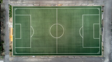 Aerial View of a Vibrant Green Soccer Field with White Lines