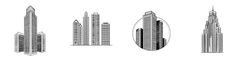 Fototapeta premium A linear style icon of an office building outline is suitable for mobile concept and web design, representing a company office with a simple line modern symbol and logo illustration in pixel perfect