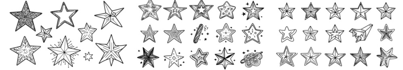 Obraz premium Stars and icons are lined up in a decorative outline for logos and greeting cards, featuring modern and isolated magic fantasy doodles of star shapes for illustration purposes