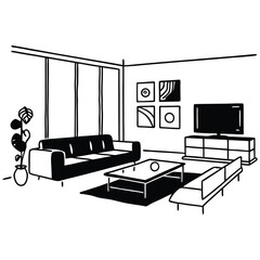 Fototapeta premium A living room with a couch, coffee table and televison